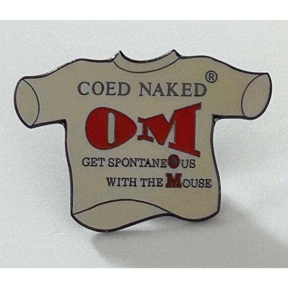 Vintage Odyssey of the Mind Coed Naked OM Pin Shirt Get Spontaneous With The Mou - Picture 1 of 3